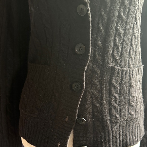 JCrew Cashmere Blend Black Cable Knit Cardigan Sz Small - Picture 2 of 3